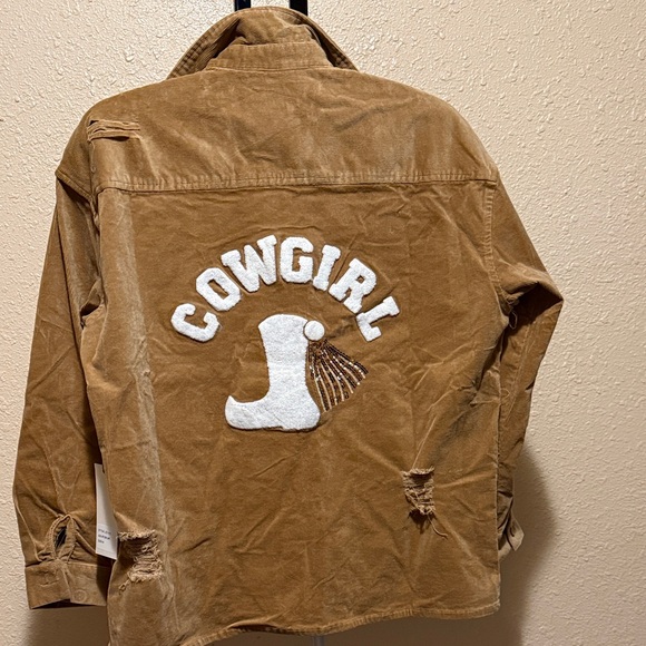 Tan corduroy COWGIRL boots graphic Shacket button down shirt NWT women’s - Picture 4 of 14